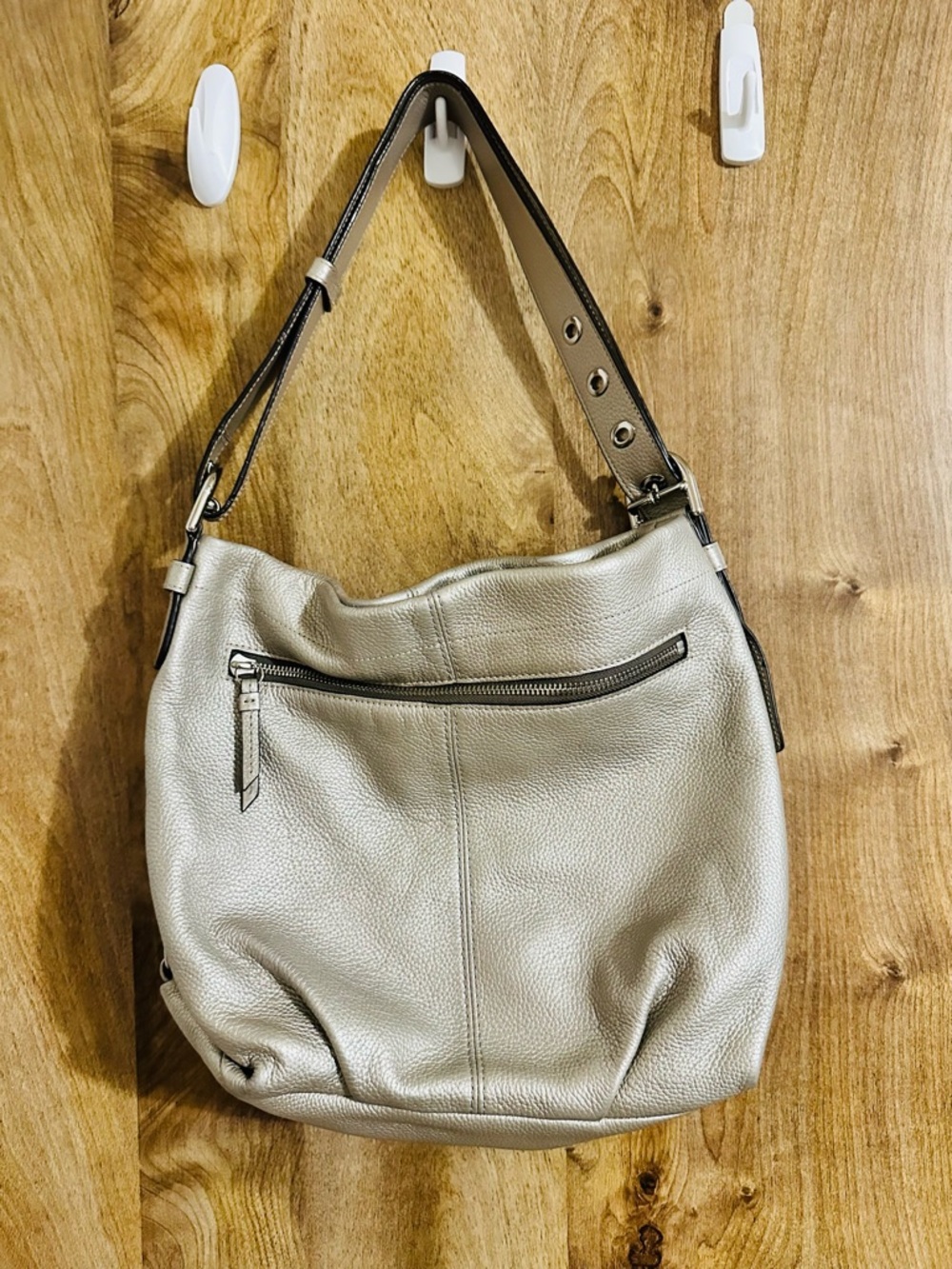 Coach Pebbled Leather Shoulder Bag in Light Gray
